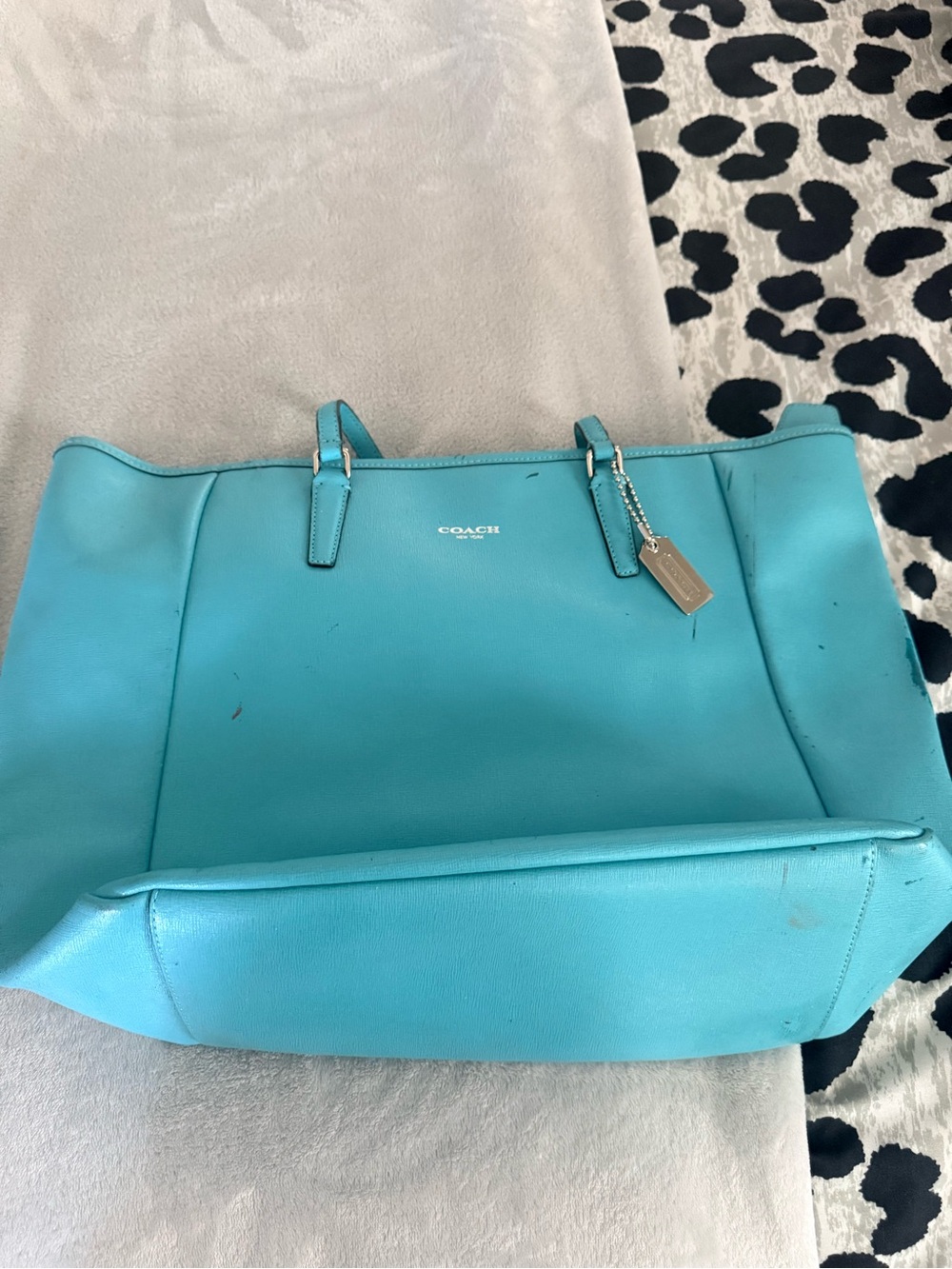 Coach Turquoise Leather Tote with Tag